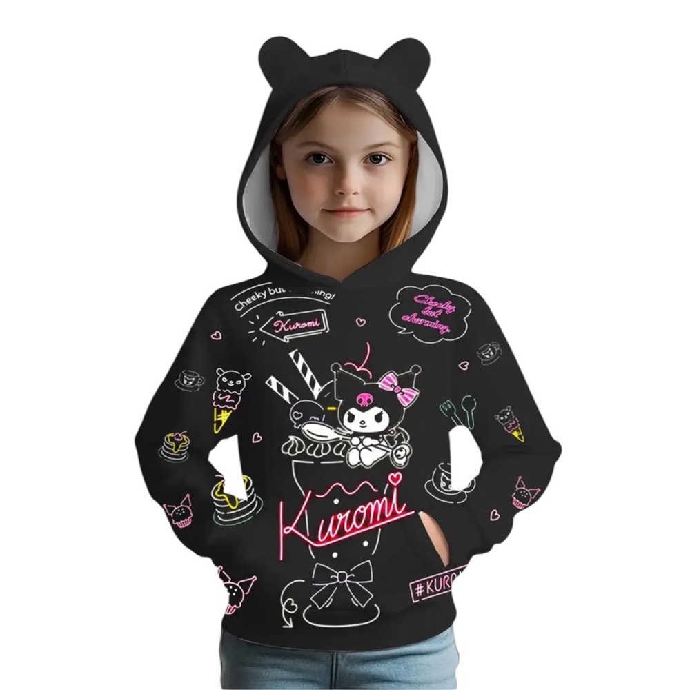 Sanrio Kuromi Black Kawaii Bear Ears Hoodie